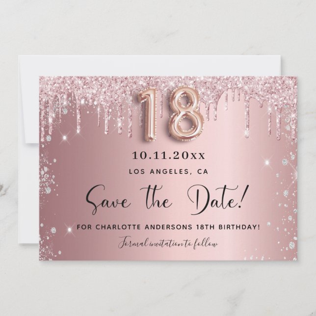 18th birthday blush pink silver save the date (Front)