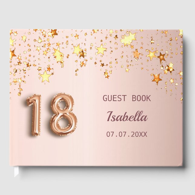 18th birthday blush rose gold stars name guest book (Front)