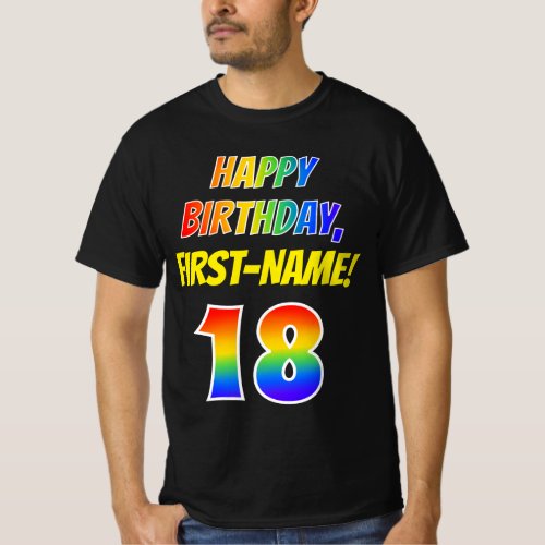 18th Birthday  Bold Fun Rainbow 18 Custom Name T_Shirt