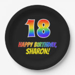 [ Thumbnail: 18th Birthday: Bold, Fun, Simple, Rainbow 18 Paper Plates ]