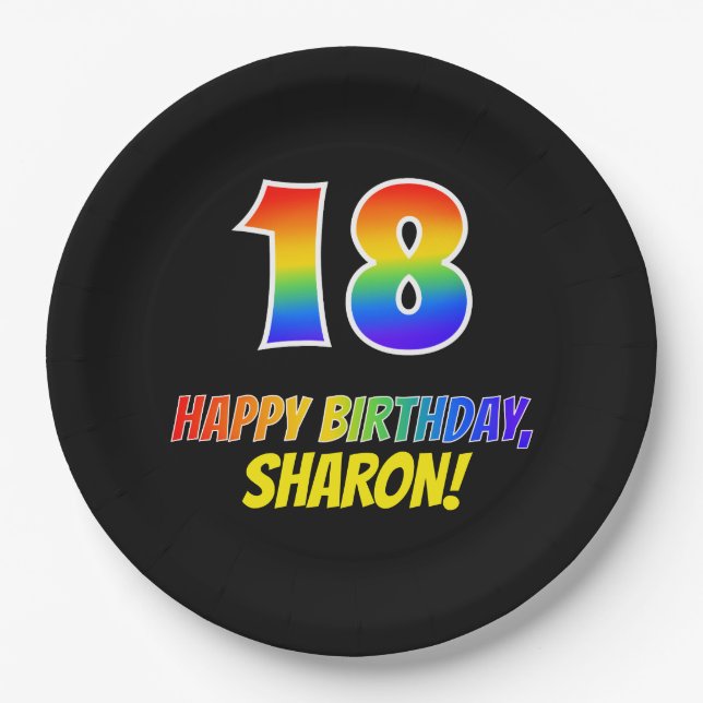18th Birthday: Bold, Fun, Simple, Rainbow 18 Paper Plates (Front)