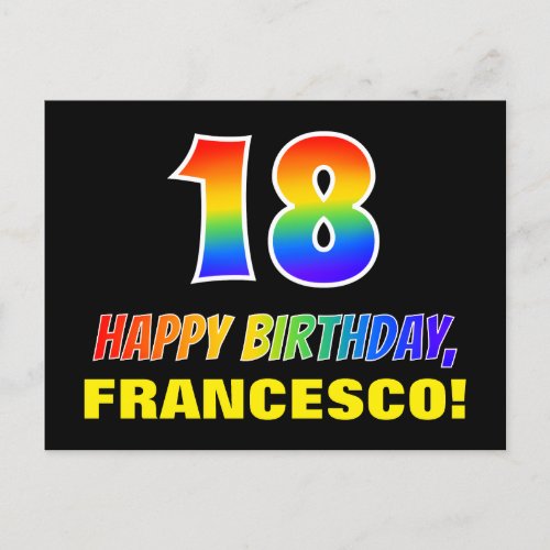 18th Birthday Bold Fun Simple Rainbow 18 Postcard