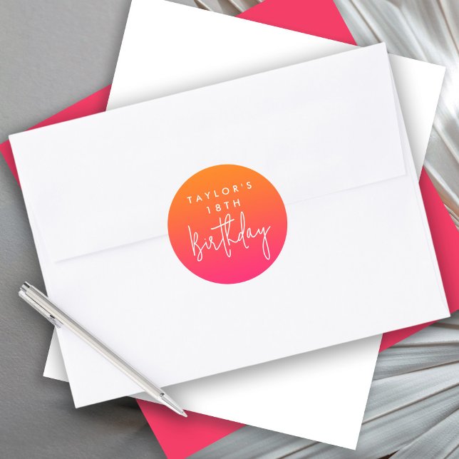 18th Birthday Bold Hot Pink and Orange Ombre Classic Round Sticker (Creator Uploaded)