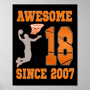 18th Birthday Boy Awesome Since 2007 Sketll 18 Yea Poster