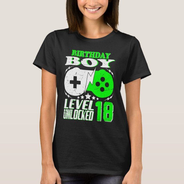 18th Birthday Boy Level 18 Unlocked Birthday 18 Ye T-Shirt (Front)