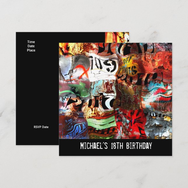 18th Birthday Boys Mens Street Art Abstract A3 Invitation (Front/Back)