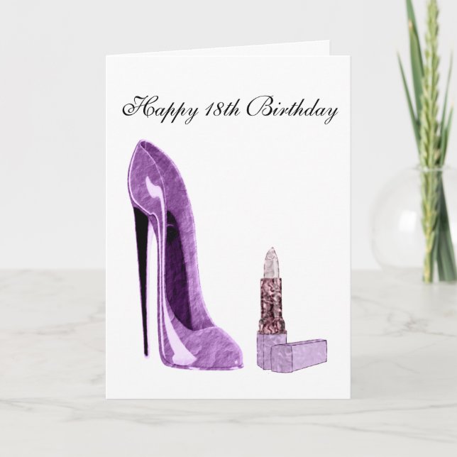 18th Birthday Card with Lilac Stiletto Shoe and Li (Front)