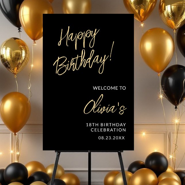 18th Birthday Celebration Gold and Black Script Foam Board (Creator Uploaded)