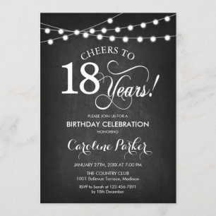 18th Birthday - Chalkboard Black White Invitation