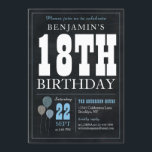 18th Birthday Chalkboard Blue Balloon Rustic Chic Invitation<br><div class="desc">Rustic Vintage Chalkboard White Blue Balloon 18th Birthday Party Invitation</div>