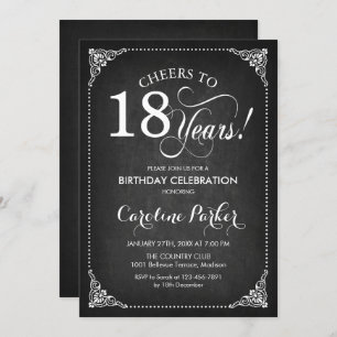 18th Birthday - Chalkboard White Invitation