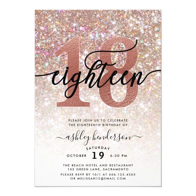 18th Birthday Champagne Glitter Invitation