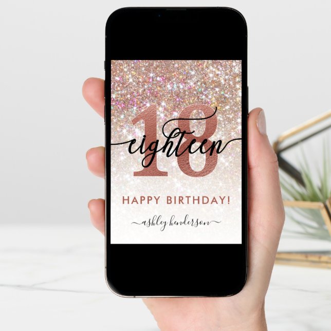 18th Birthday Chic Glitter Ombre Card (Front Digital)