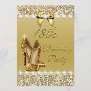 18th Birthday Classy Gold Heels Sequins Diamonds Invitation