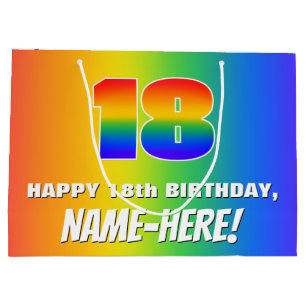 18th Birthday: Colorful, Fun Rainbow Pattern # 18 Large Gift Bag