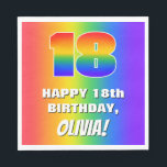 18th Birthday: Colorful, Fun Rainbow Pattern # 18 Napkins<br><div class="desc">This exciting and cheerful birthday paper napkin design features a large number “18” with a colorful rainbow spectrum inspired gradient pattern, along with the message “HAPPY 18th BIRTHDAY, ”, and a personalized recipient name. The background also features a vibrant multicolored rainbow spectrum inspired gradient pattern. Joyful paper napkins like this...</div>