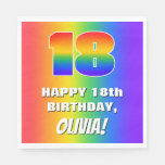 [ Thumbnail: 18th Birthday: Colorful, Fun Rainbow Pattern # 18 Napkins ]