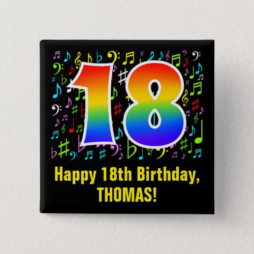18th Birthday Colorful Music Symbols Rainbow 18 Button
