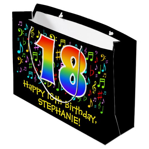 18th Birthday _ Colorful Music Symbols Rainbow 18 Large Gift Bag