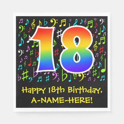 18th Birthday _ Colorful Music Symbols Rainbow 18 Napkins
