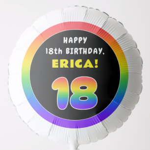 18th Birthday: Colorful Rainbow # 18, Custom Name Balloon