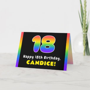 18th Birthday: Colorful Rainbow # 18, Custom Name Card