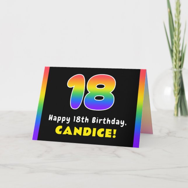 18th Birthday: Colorful Rainbow # 18, Custom Name Card (Front)