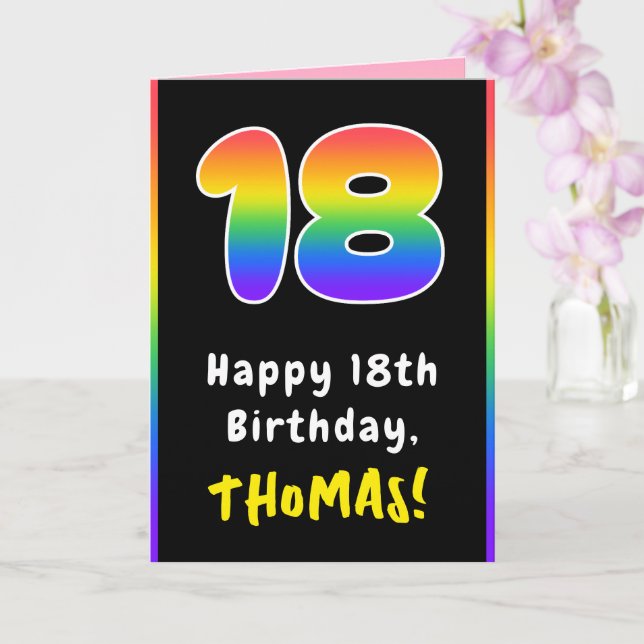 18th Birthday: Colorful Rainbow # 18, Custom Name Card (Orchid)