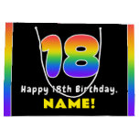 [ Thumbnail: 18th Birthday: Colorful Rainbow # 18, Custom Name Gift Bag ]
