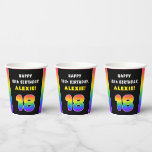 [ Thumbnail: 18th Birthday: Colorful Rainbow # 18, Custom Name Paper Cups ]