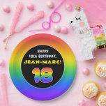 [ Thumbnail: 18th Birthday: Colorful Rainbow # 18, Custom Name Paper Plates ]