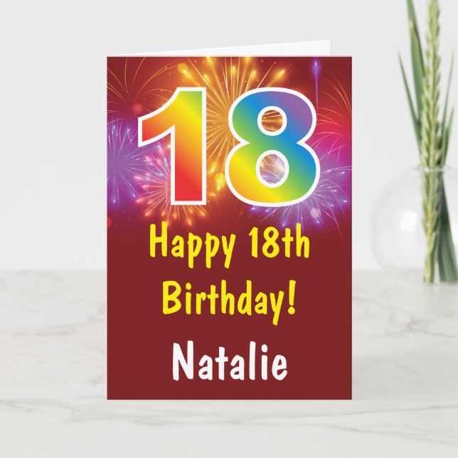 18th Birthday Colorful Rainbow Fireworks Red Card (Front)