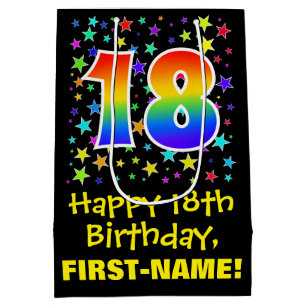 18th Birthday: Colorful Stars Pattern & Rainbow 18 Medium Gift Bag