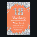 18th Birthday Coral and Silver Diamond Invitation<br><div class="desc">18th Birthday Invitation. Coral and Silver Rhinestone Diamond. Elegant Birthday Bash invite. Adult Birthday. Women Birthday. Men Birthday. For further customization,  please click the "Customize it" button and use our design tool to modify this template.</div>