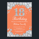 18th Birthday Coral and Silver Diamond Invitation<br><div class="desc">18th Birthday Invitation. Coral and Silver Rhinestone Diamond. Elegant Birthday Bash invite. Adult Birthday. Women Birthday. Men Birthday. For further customization,  please click the "Customize it" button and use our design tool to modify this template.</div>