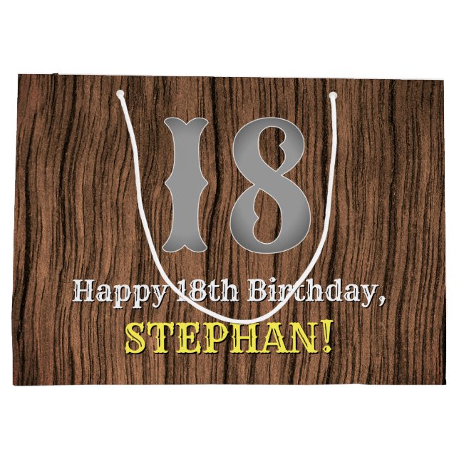 18th Birthday: Country Western Inspired Look, Name Large Gift Bag (Back)