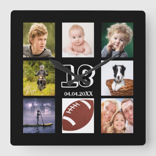 18th birthday custom photo collage boy black square wall clock