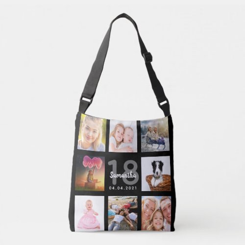 18th birthday custom photo collage girl black crossbody bag