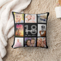 18th birthday custom photo collage girl black throw pillow