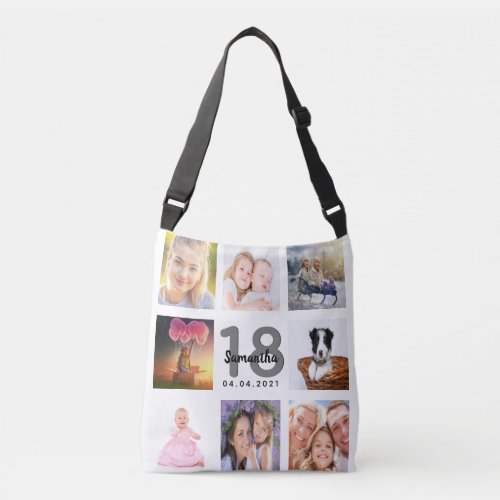 18th birthday custom photo collage girl white crossbody bag