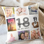 18th birthday custom photo collage girl white throw pillow<br><div class="desc">A unique gift for a girl's 18th birthday, celebrating her life with a collage of 8 of your own photos, pictures. Personalize and add her name, age 18 and a date. A chic white background. Gray and black letters and numbers. The name is written with a modern hand lettered style...</div>