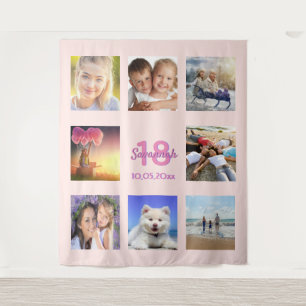 18th birthday custom photo collage rose gold pink tapestry