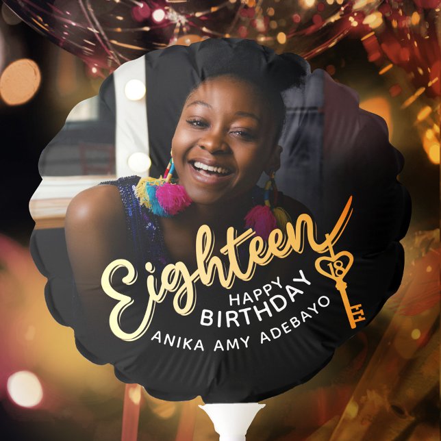 18th Birthday custom photo gold black Balloon (Creator Uploaded)