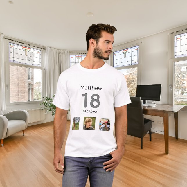 18th birthday custom photo monogram boy T-Shirt (Creator Uploaded)