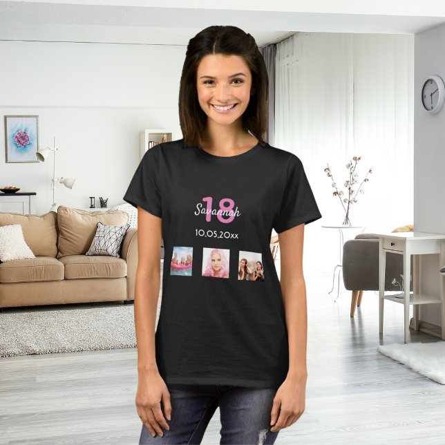 18th birthday custom photo pink monogram girl T-Shirt (Creator Uploaded)