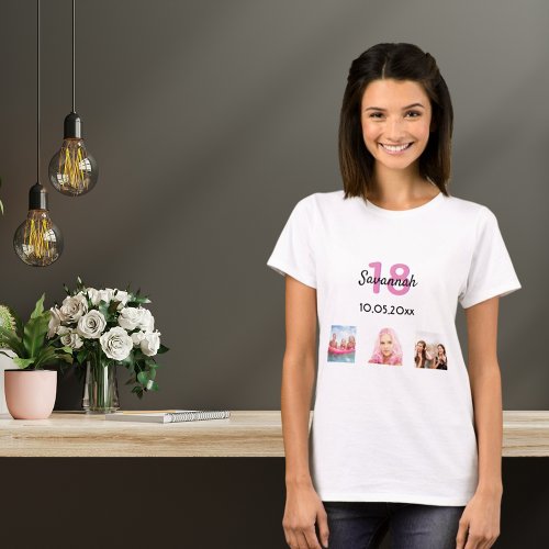 18th birthday custom photo pink monogram girl T_Shirt