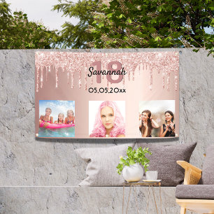 18th birthday custom photo rose gold pink banner