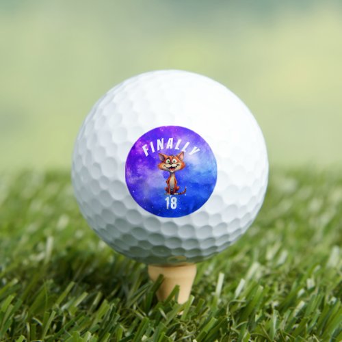 18th Birthday Custom Quote with Age and Cat Golf Balls