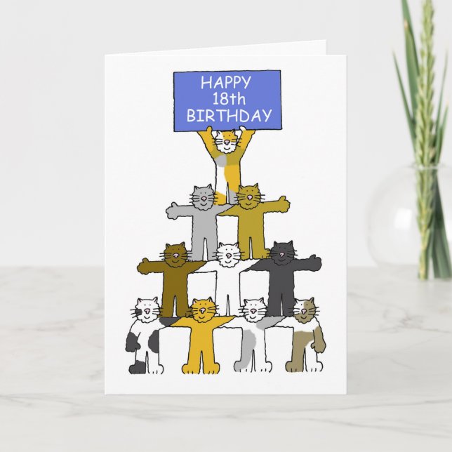 18th Birthday Cute Cartoon Cats Card (Front)