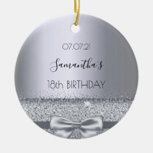 18th birthday decor silver sparkle bow metallic ceramic ornament